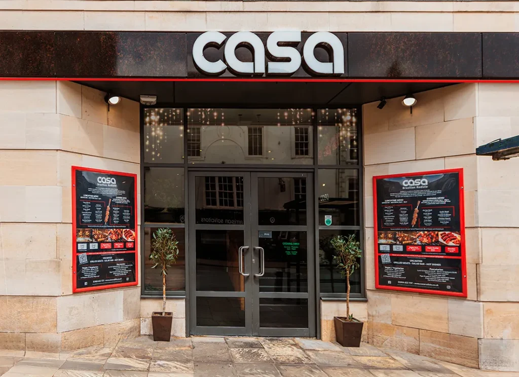 Casa Brazilian Rodizio restaurant exterior in York near Hocus Pocus Tiny Hotel