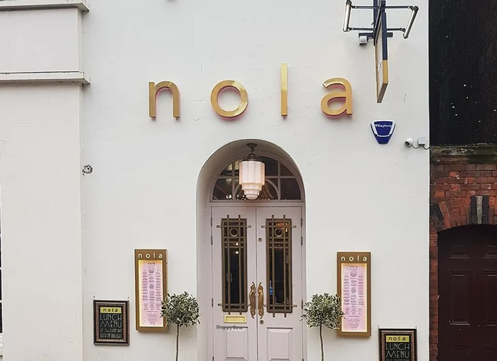 Nola restaurant entrance in York near Hocus Pocus Tiny Hotel